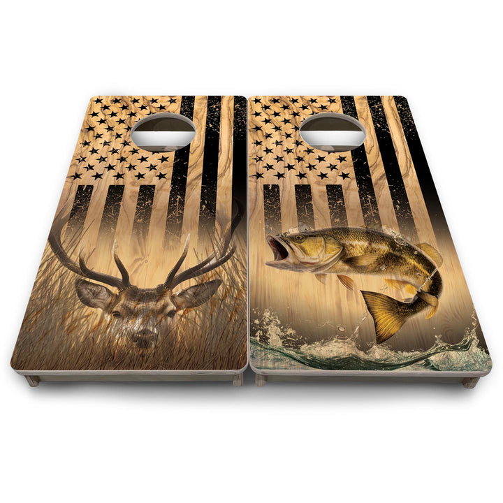 Light Wood Deer & Fish Flag - Mini or Vacation Size Cornhole Boards