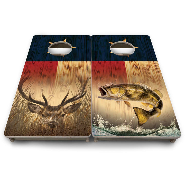 Texas Flag Deer & Fish - Mini or Vacation Size Cornhole Boards
