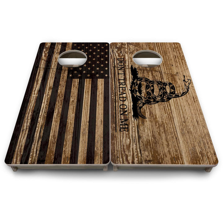 Wood DTOM & Wood Flag - Mini or Vacation Size Cornhole Boards