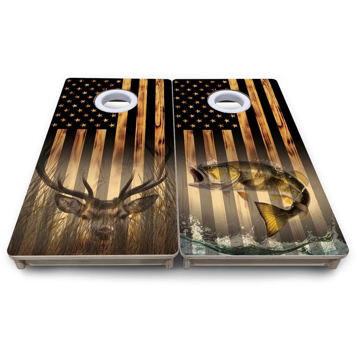 Hidden Deer & Fish Flag - Mini or Vacation Size Cornhole Boards