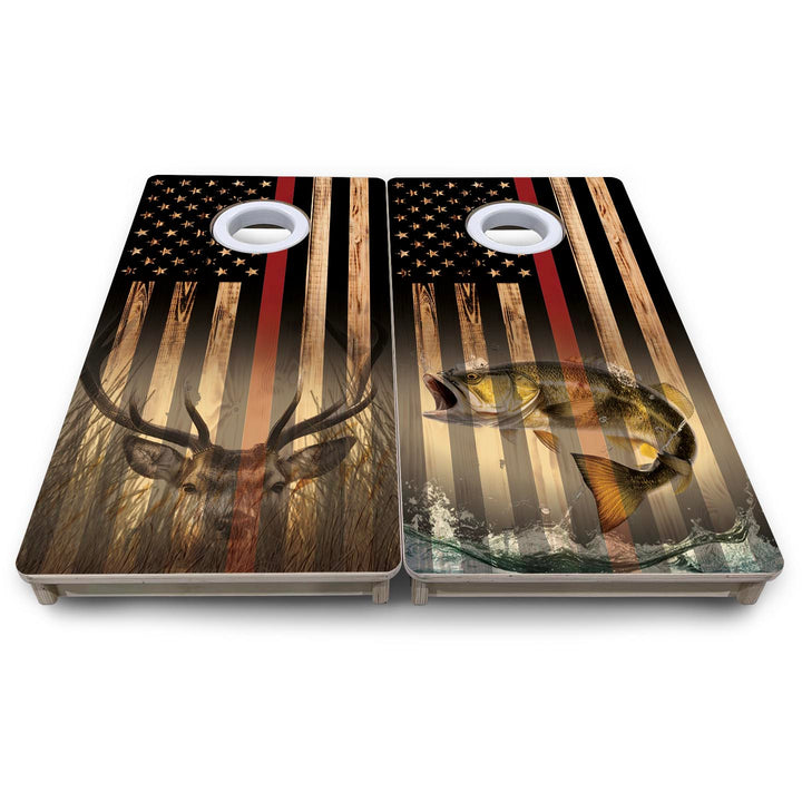 Red Line Hidden Deer & Fish Flag - Mini or Vacation Size Cornhole Boards