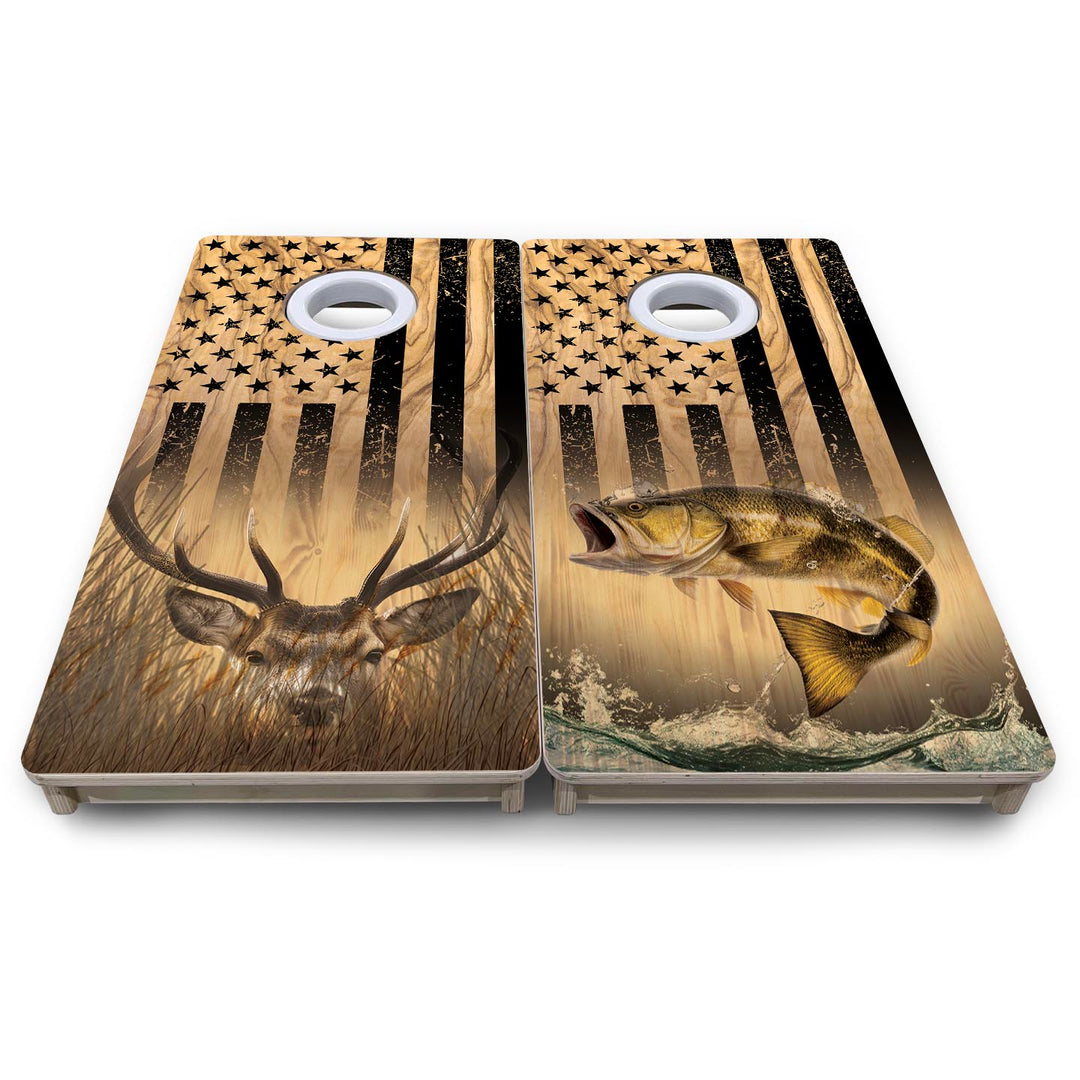 Light Wood Deer & Fish Flag - Mini or Vacation Size Cornhole Boards