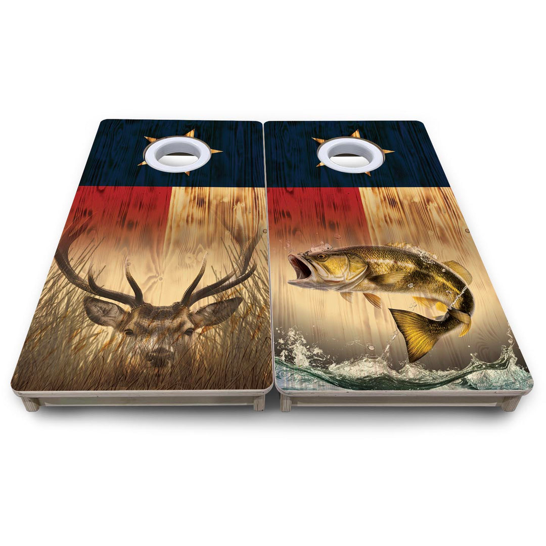 Texas Flag Deer & Fish - Mini or Vacation Size Cornhole Boards