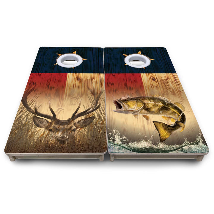 Texas Flag Deer & Fish - Mini or Vacation Size Cornhole Boards