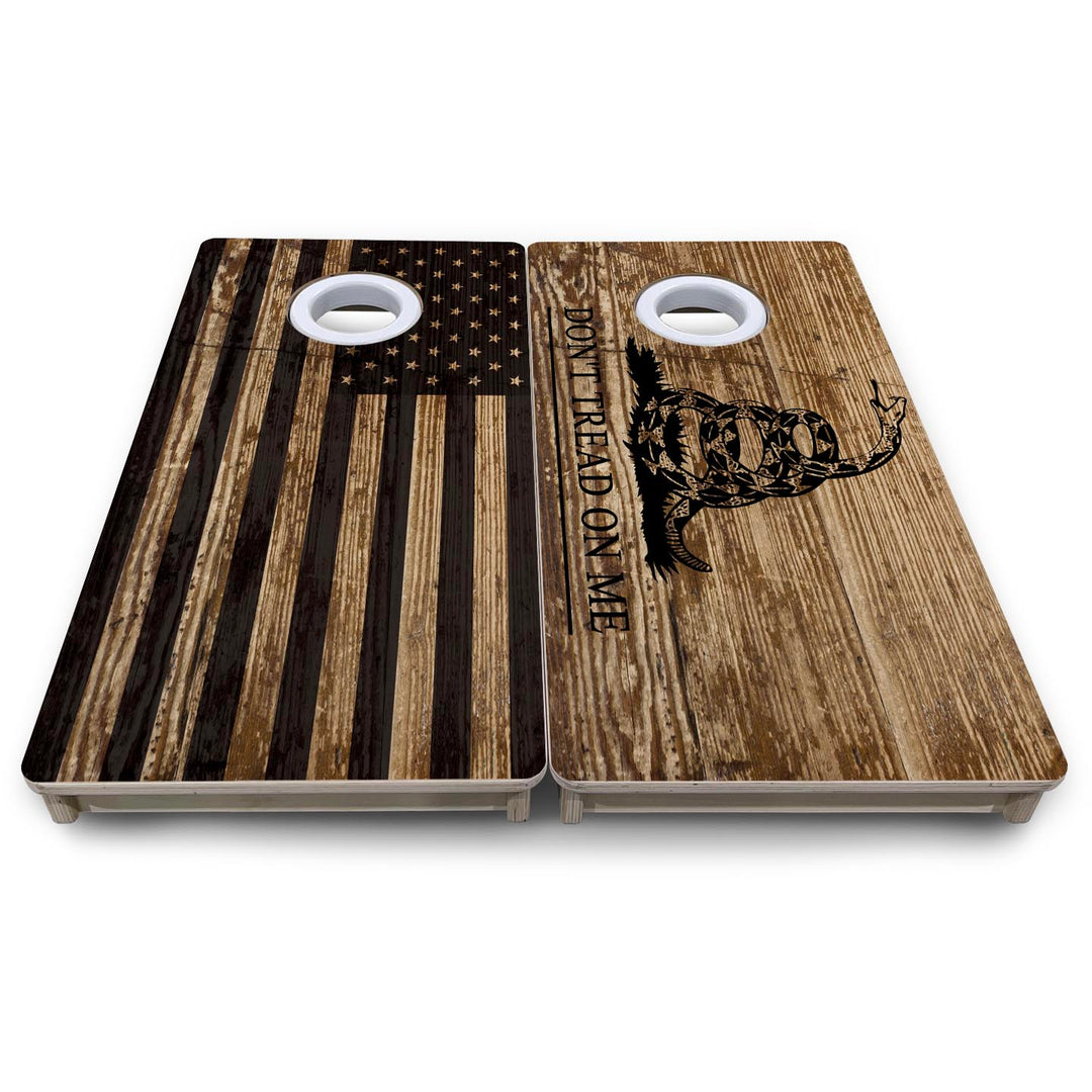 Wood DTOM & Wood Flag - Mini or Vacation Size Cornhole Boards
