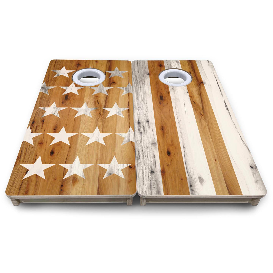 Large Natural Stars & Stripes - Mini or Vacation Size Cornhole Boards