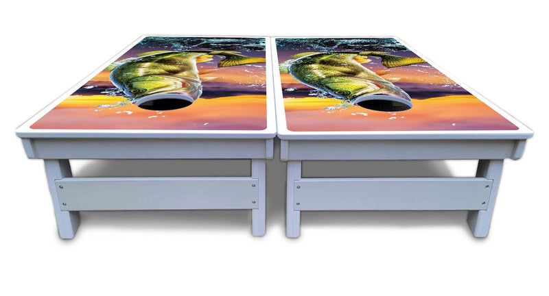 Waterproof - Basshole Fish Design - All Weather Boards "Outdoor Solution" 18mm(3/4")Direct UV Printed - Regulation 2' by 4' Cornhole Boards (Set of 2 Boards) Double Thick Legs, with Leg Brace & Dual Support Braces!