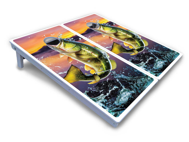 Waterproof - Basshole Fish Design - All Weather Boards "Outdoor Solution" 18mm(3/4")Direct UV Printed - Regulation 2' by 4' Cornhole Boards (Set of 2 Boards) Double Thick Legs, with Leg Brace & Dual Support Braces!