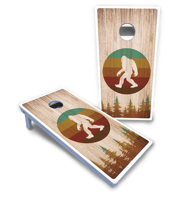 Waterproof - Bigfoot Circle Design - All Weather Boards "Outdoor Solution" 18mm(3/4")Direct UV Printed - Regulation 2' by 4' Cornhole Boards (Set of 2 Boards) Double Thick Legs, with Leg Brace & Dual Support Braces!