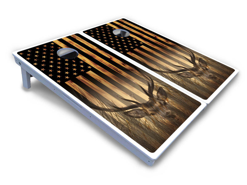 Waterproof - Hidden Deer & Fish Design Options - All Weather Boards "Outdoor Solution" 18mm(3/4")Direct UV Printed - Regulation 2' by 4' Cornhole Boards (Set of 2 Boards) Double Thick Legs, with Leg Brace & Dual Support Braces!