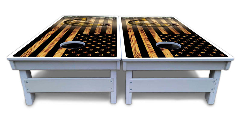 Waterproof - Hidden Deer & Fish Design Options - All Weather Boards "Outdoor Solution" 18mm(3/4")Direct UV Printed - Regulation 2' by 4' Cornhole Boards (Set of 2 Boards) Double Thick Legs, with Leg Brace & Dual Support Braces!