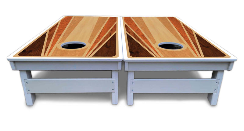 Waterproof - Retro Wood Design - All Weather Boards "Outdoor Solution" 18mm(3/4")Direct UV Printed - Regulation 2' by 4' Cornhole Boards (Set of 2 Boards) Double Thick Legs, with Leg Brace & Dual Support Braces!