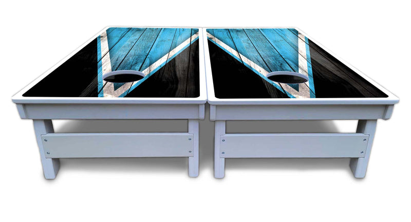 Waterproof - Sky Blue Triangle - All Weather Boards "Outdoor Solution" 18mm(3/4")Direct UV Printed - Regulation 2' by 4' Cornhole Boards (Set of 2 Boards) Double Thick Legs, with Leg Brace & Dual Support Braces!
