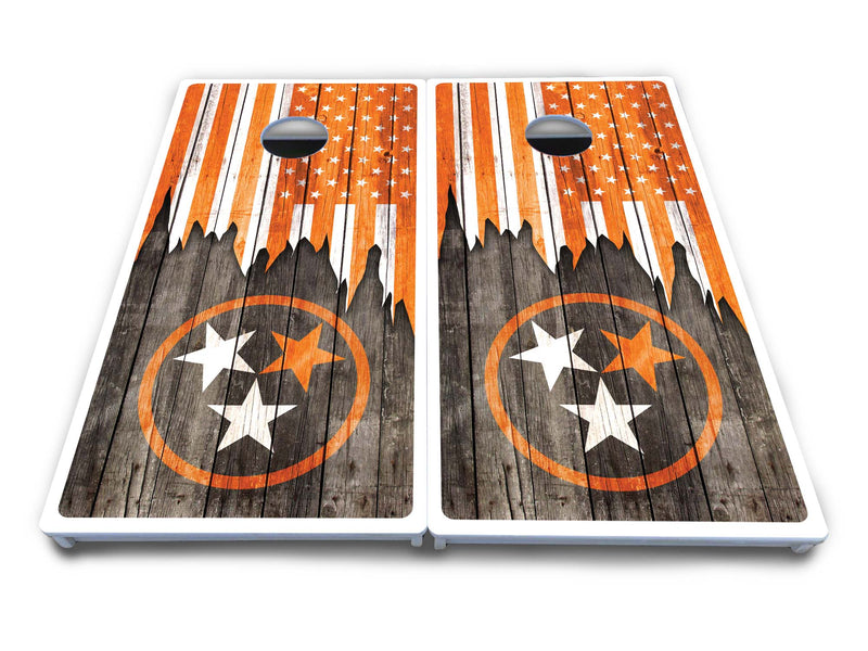 Waterproof - TN/USA Orange Flag - All Weather Boards "Outdoor Solution" 18mm(3/4")Direct UV Printed - Regulation 2' by 4' Cornhole Boards (Set of 2 Boards) Double Thick Legs, with Leg Brace & Dual Support Braces!
