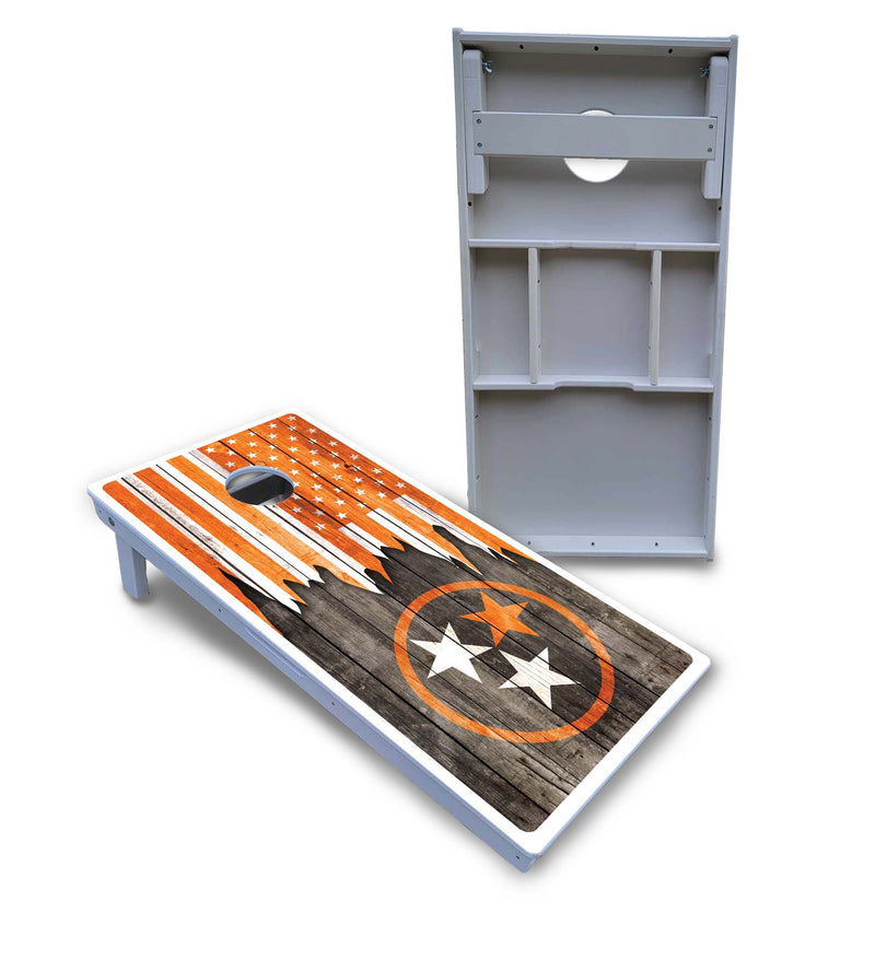 Waterproof - TN/USA Orange Flag - All Weather Boards "Outdoor Solution" 18mm(3/4")Direct UV Printed - Regulation 2' by 4' Cornhole Boards (Set of 2 Boards) Double Thick Legs, with Leg Brace & Dual Support Braces!