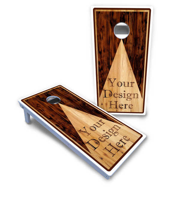 Waterproof - Wooden Triangle Custom Logo - All Weather Boards "Outdoor Solution" 18mm(3/4") Direct UV Printed - Regulation 2' by 4' Cornhole Boards (Set of 2 Boards) Double Thick Legs, with Leg Brace & Dual Support Braces!
