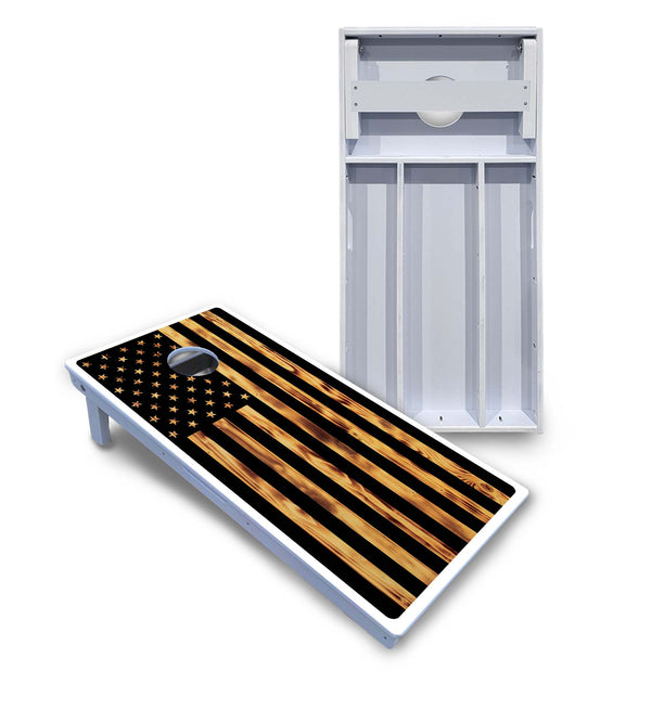 Waterproof - Burnt Rustic Flag - All Weather Boards "Outdoor Solution" 18mm(3/4")Direct UV Printed - Regulation 2' by 4' Cornhole Boards (Set of 2 Boards) Double Thick Legs, with Leg Brace & Dual Support Braces!