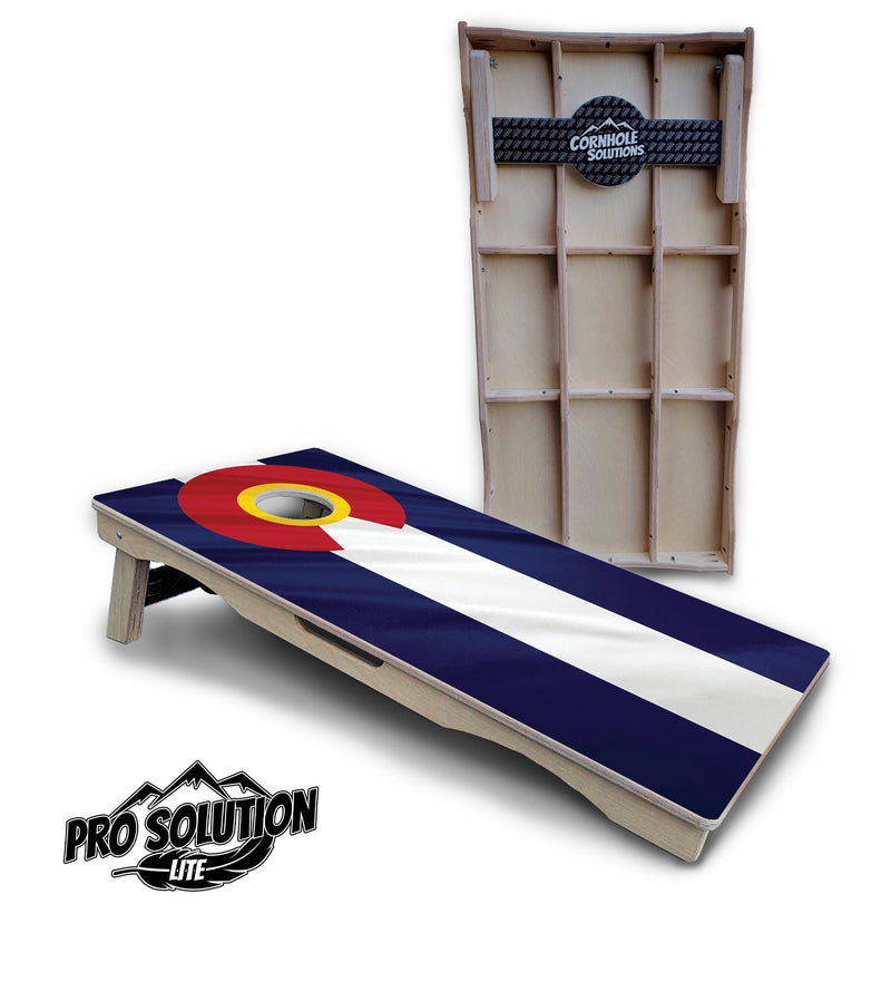 Pro Solution Elite - Wavy Colorado Flag - Professional Tournament Cornhole Boards 3/4" Baltic Birch - Zero Bounce Zero Movement Vertical Interlocking Braces for Extra Weight & Stability +Double Thick Legs +Airmail Blocker