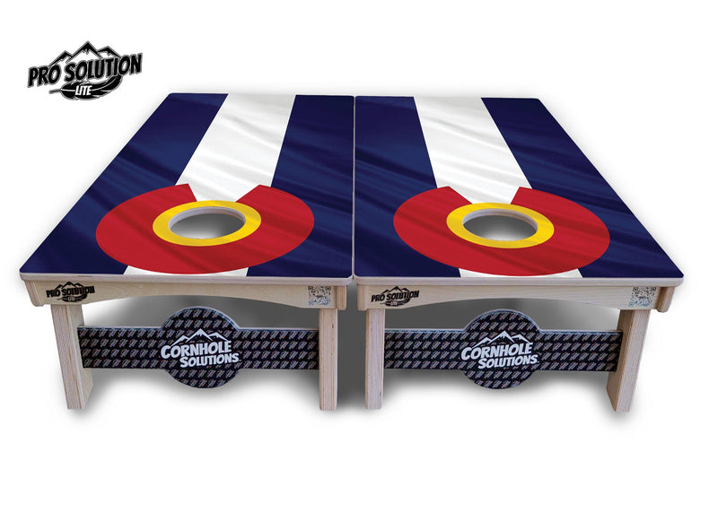 Pro Solution Elite - Wavy Colorado Flag - Professional Tournament Cornhole Boards 3/4" Baltic Birch - Zero Bounce Zero Movement Vertical Interlocking Braces for Extra Weight & Stability +Double Thick Legs +Airmail Blocker