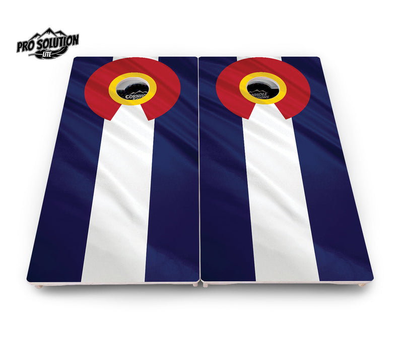 Pro Solution Elite - Wavy Colorado Flag - Professional Tournament Cornhole Boards 3/4" Baltic Birch - Zero Bounce Zero Movement Vertical Interlocking Braces for Extra Weight & Stability +Double Thick Legs +Airmail Blocker