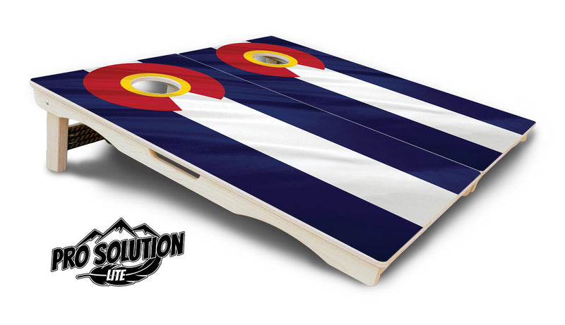 Pro Solution Elite - Wavy Colorado Flag - Professional Tournament Cornhole Boards 3/4" Baltic Birch - Zero Bounce Zero Movement Vertical Interlocking Braces for Extra Weight & Stability +Double Thick Legs +Airmail Blocker