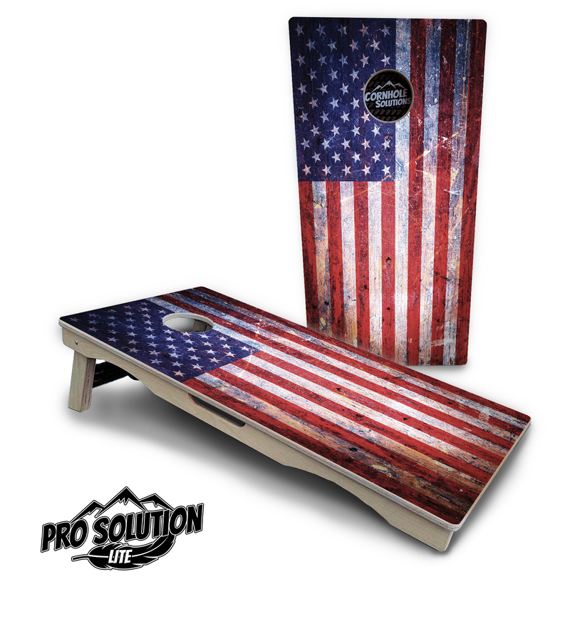 Pro Solution Lite - Weathered Flag - Professional Tournament Cornhole Boards 3/4" Baltic Birch - Zero Bounce Zero Movement Vertical Interlocking Braces for Extra Weight & Stability +Double Thick Legs +Airmail Blocker