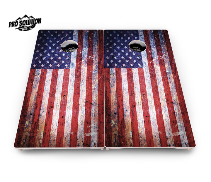 Weathered Flag Cornhole Boards - Pro Solution Lite Series
