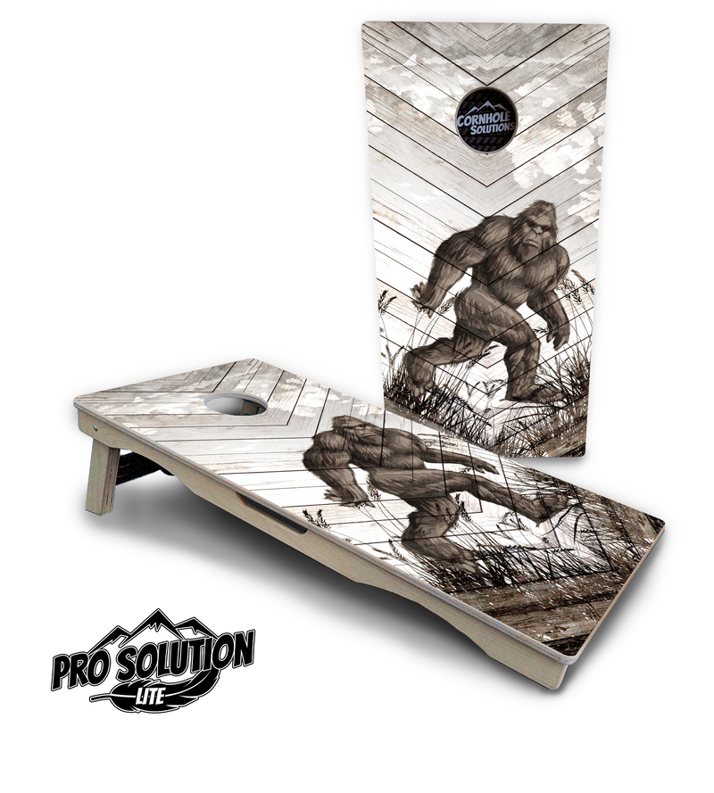 Pro Solution Lite - Bigfoot Whitewash - Professional Tournament Cornhole Boards 3/4" Baltic Birch - Zero Bounce Zero Movement Vertical Interlocking Braces for Extra Weight & Stability +Double Thick Legs +Airmail Blocker