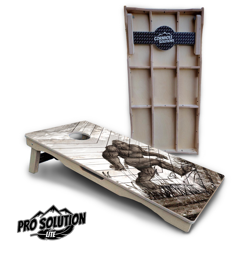 Pro Solution Lite - Bigfoot Whitewash - Professional Tournament Cornhole Boards 3/4" Baltic Birch - Zero Bounce Zero Movement Vertical Interlocking Braces for Extra Weight & Stability +Double Thick Legs +Airmail Blocker