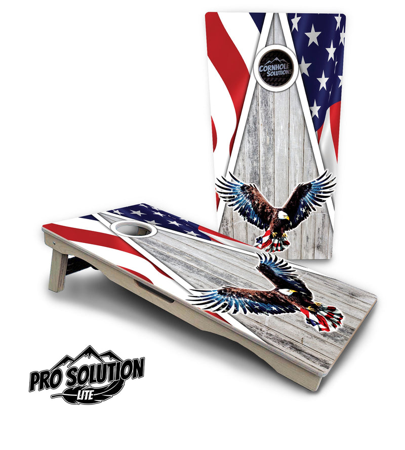 Pro Solution Elite - Eagle Triangle Design Options - Professional Tournament Cornhole Boards 3/4" Baltic Birch - Zero Bounce Zero Movement Vertical Interlocking Braces for Extra Weight & Stability +Double Thick Legs +Airmail Blocker