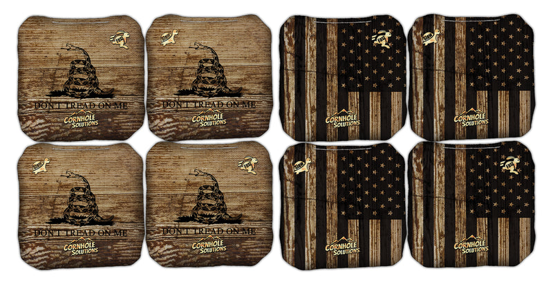 Pro Style Regulation 6x6 - Rec Cornhole Bags - Wood DTOM & Flag Bags - Speed 4 & 7 (Set of 4 or 8 Bags)