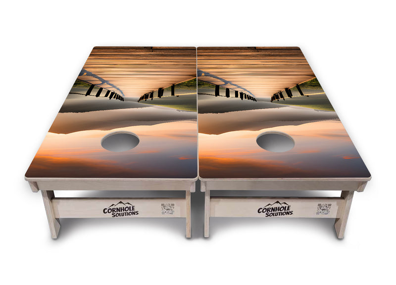 Tournament Boards - Wooden Bridge Design - Professional Tournament 2'x4' Regulation Cornhole Set - 3/4″ Baltic Birch ++ UV Direct Print + UV Clear Coat