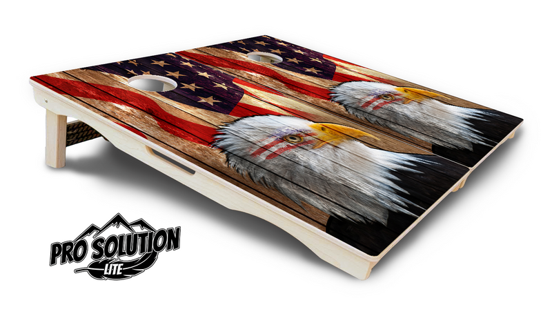 Pro Solution Lite - Wooden Eagle Flag - Professional Tournament Cornhole Boards 3/4" Baltic Birch - Zero Bounce Zero Movement Vertical Interlocking Braces for Extra Weight & Stability +Double Thick Legs +Airmail Blocker