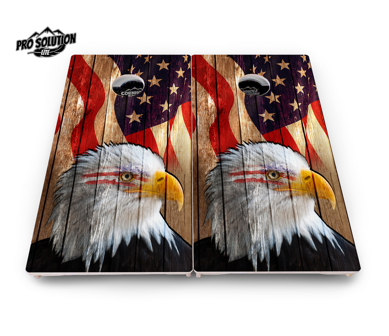 Pro Solution Lite - Wooden Eagle Flag - Professional Tournament Cornhole Boards 3/4" Baltic Birch - Zero Bounce Zero Movement Vertical Interlocking Braces for Extra Weight & Stability +Double Thick Legs +Airmail Blocker