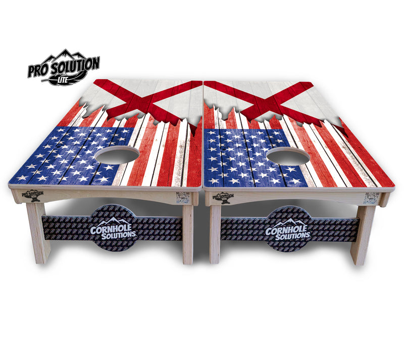 Pro Solution Lite - State Flag Designs Alabama to Georgia - Professional Tournament Cornhole Boards 3/4" Baltic Birch - Zero Bounce Zero Movement Vertical Interlocking Braces for Extra Weight & Stability +Double Thick Legs +Airmail Blocker