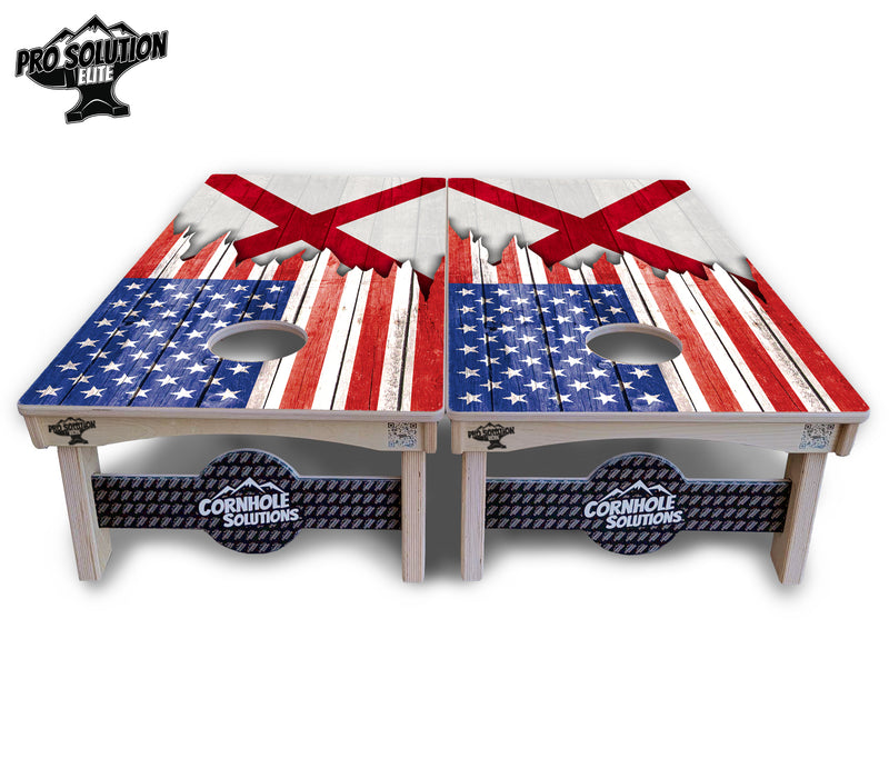 Pro Solution Elite - State Flag Designs Alabama to Georgia - Professional Tournament Cornhole Boards 3/4" Baltic Birch - Zero Bounce Zero Movement Vertical Interlocking Braces for Extra Weight & Stability +Double Thick Legs +Airmail Blocker