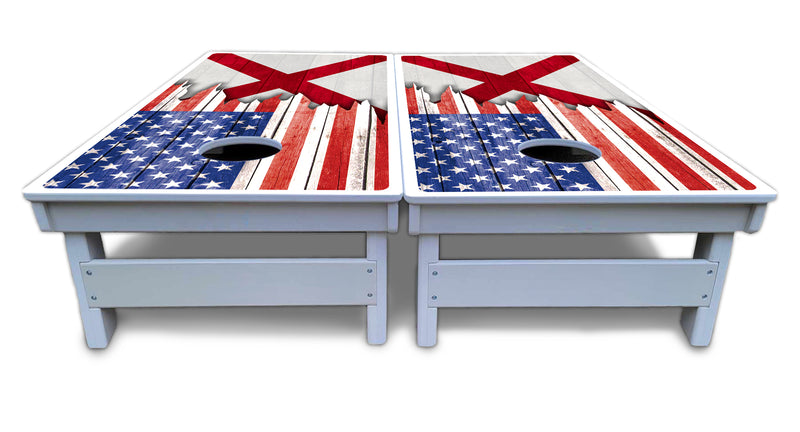 Waterproof - State Flag Designs Alabama to Georgia - All Weather Boards "Outdoor Solution" 18mm(3/4")Direct UV Printed - Regulation 2' by 4' Cornhole Boards (Set of 2 Boards) Double Thick Legs, with Leg Brace & Dual Support Braces!