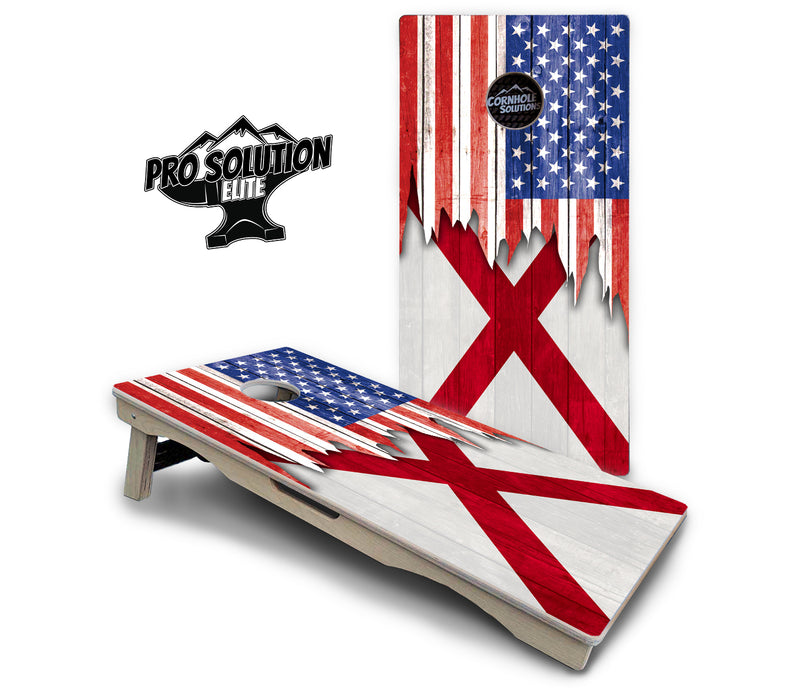 Pro Solution Elite - State Flag Designs Alabama to Georgia - Professional Tournament Cornhole Boards 3/4" Baltic Birch - Zero Bounce Zero Movement Vertical Interlocking Braces for Extra Weight & Stability +Double Thick Legs +Airmail Blocker