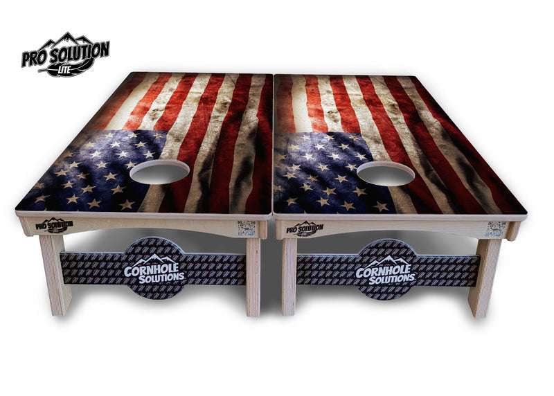 Pro Solution Lite - American Flag - Professional Tournament Cornhole Boards 3/4" Baltic Birch - Zero Bounce Zero Movement Vertical Interlocking Braces for Extra Weight & Stability +Double Thick Legs +Airmail Blocker