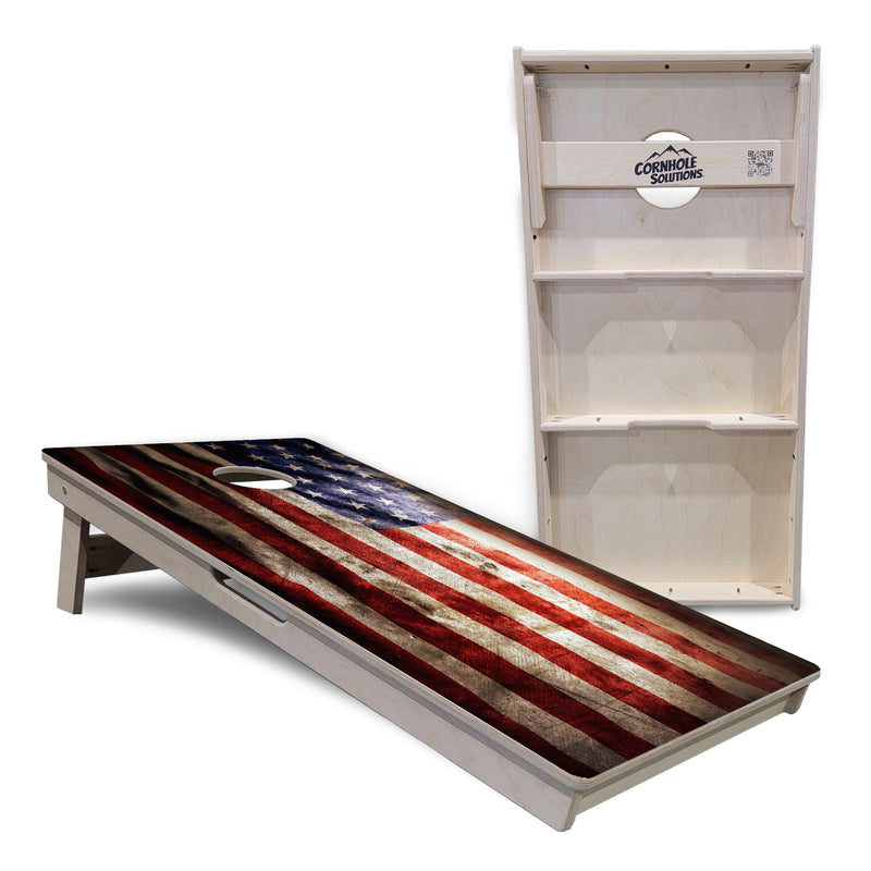 Tournament Boards - Rustic American Flag Design Options - Professional Tournament 2'x4' Regulation Cornhole Set - 3/4″ Baltic Birch + UV Direct Print + UV Clear Coat