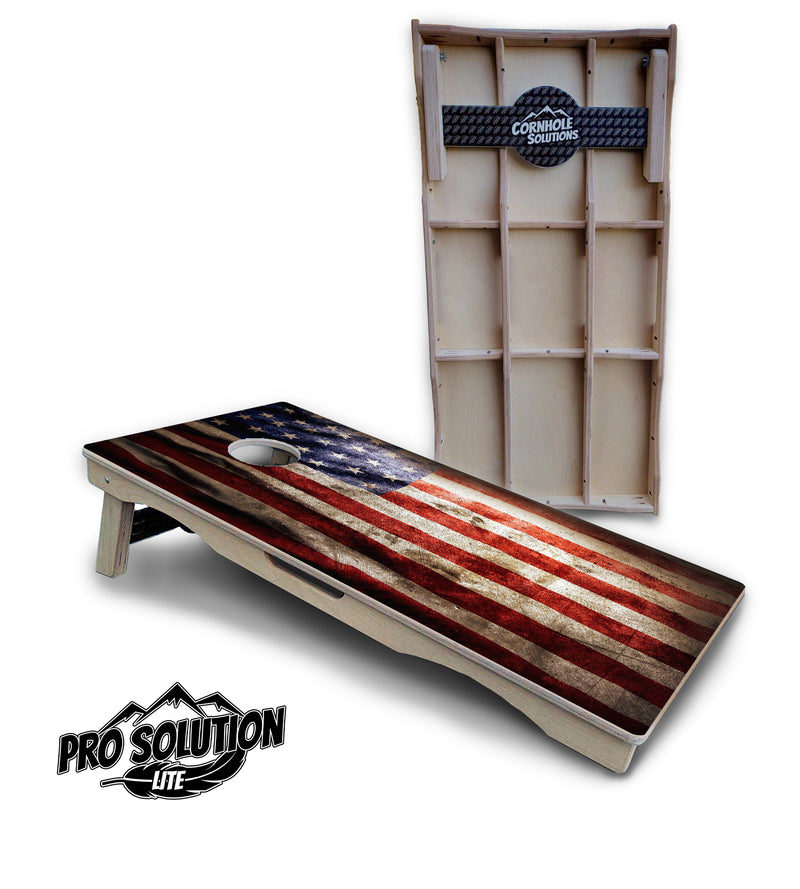 Pro Solution Lite - American Flag - Professional Tournament Cornhole Boards 3/4" Baltic Birch - Zero Bounce Zero Movement Vertical Interlocking Braces for Extra Weight & Stability +Double Thick Legs +Airmail Blocker