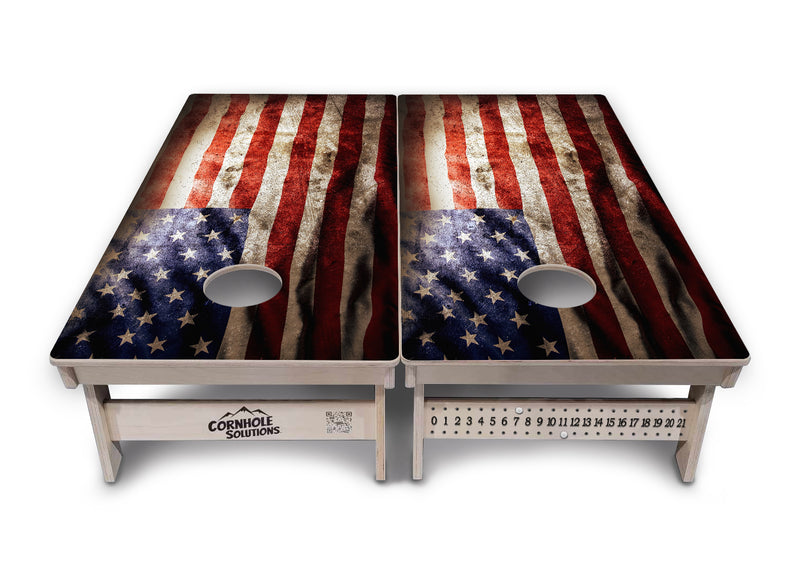 Tournament Boards - Rustic American Flag Design Options - Professional Tournament 2'x4' Regulation Cornhole Set - 3/4″ Baltic Birch + UV Direct Print + UV Clear Coat