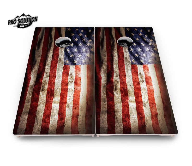 Pro Solution Elite - American Flag - Professional Tournament Cornhole Boards 3/4" Baltic Birch - Zero Bounce Zero Movement Vertical Interlocking Braces for Extra Weight & Stability +Double Thick Legs +Airmail Blocker