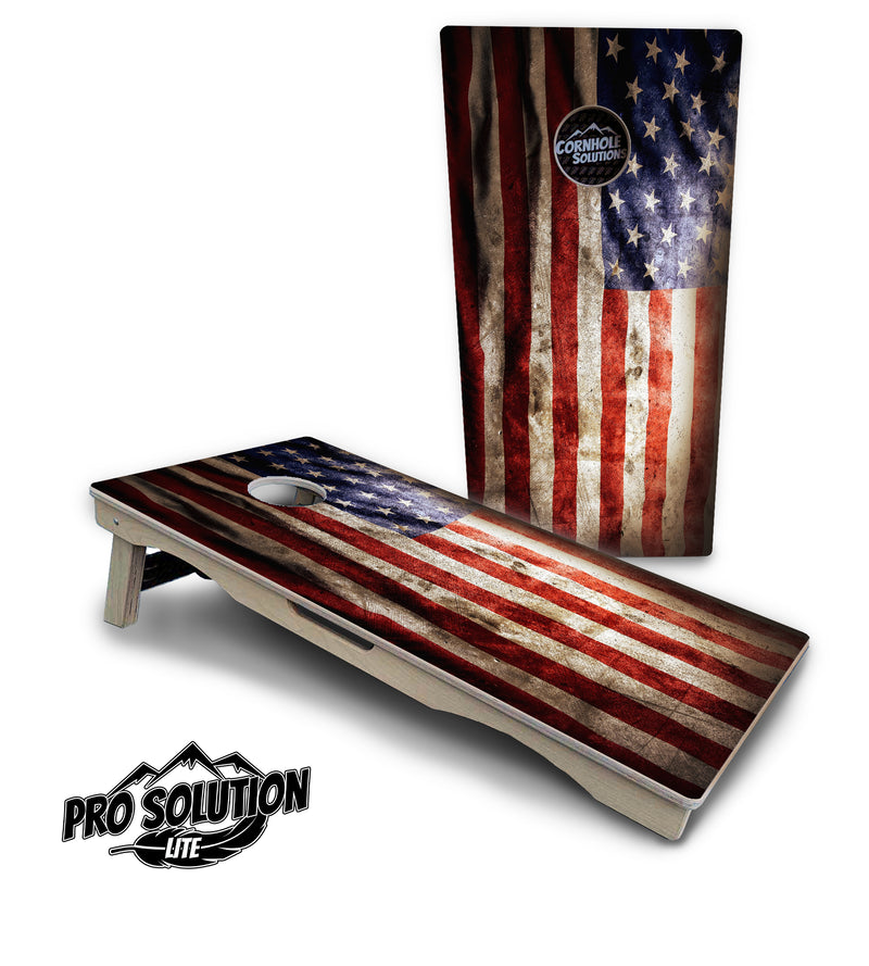 Pro Solution Lite - American Flag - Professional Tournament Cornhole Boards 3/4" Baltic Birch - Zero Bounce Zero Movement Vertical Interlocking Braces for Extra Weight & Stability +Double Thick Legs +Airmail Blocker