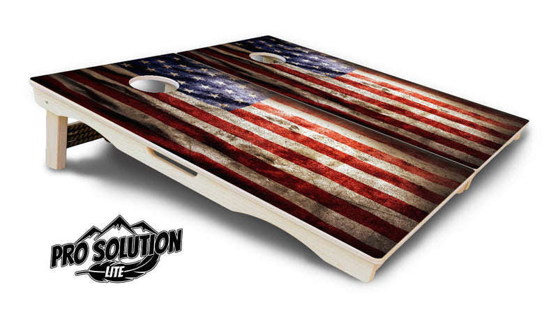 Pro Solution Elite - American Flag - Professional Tournament Cornhole Boards 3/4" Baltic Birch - Zero Bounce Zero Movement Vertical Interlocking Braces for Extra Weight & Stability +Double Thick Legs +Airmail Blocker