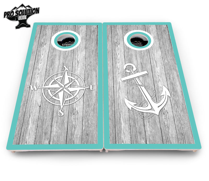 Pro Solution Elite - Anchor & Compass Design Options - Professional Tournament Cornhole Boards 3/4" Baltic Birch - Zero Bounce Zero Movement Vertical Interlocking Braces for Extra Weight & Stability +Double Thick Legs +Airmail Blocker