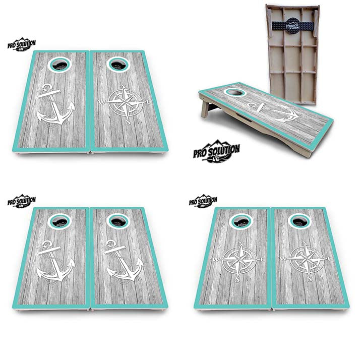 Pro Solution Elite - Anchor & Compass - Professional Tournament Cornhole Boards 3/4" Baltic Birch - Zero Bounce Zero Movement Vertical Interlocking Braces for Extra Weight & Stability +Double Thick Legs +Airmail Blocker