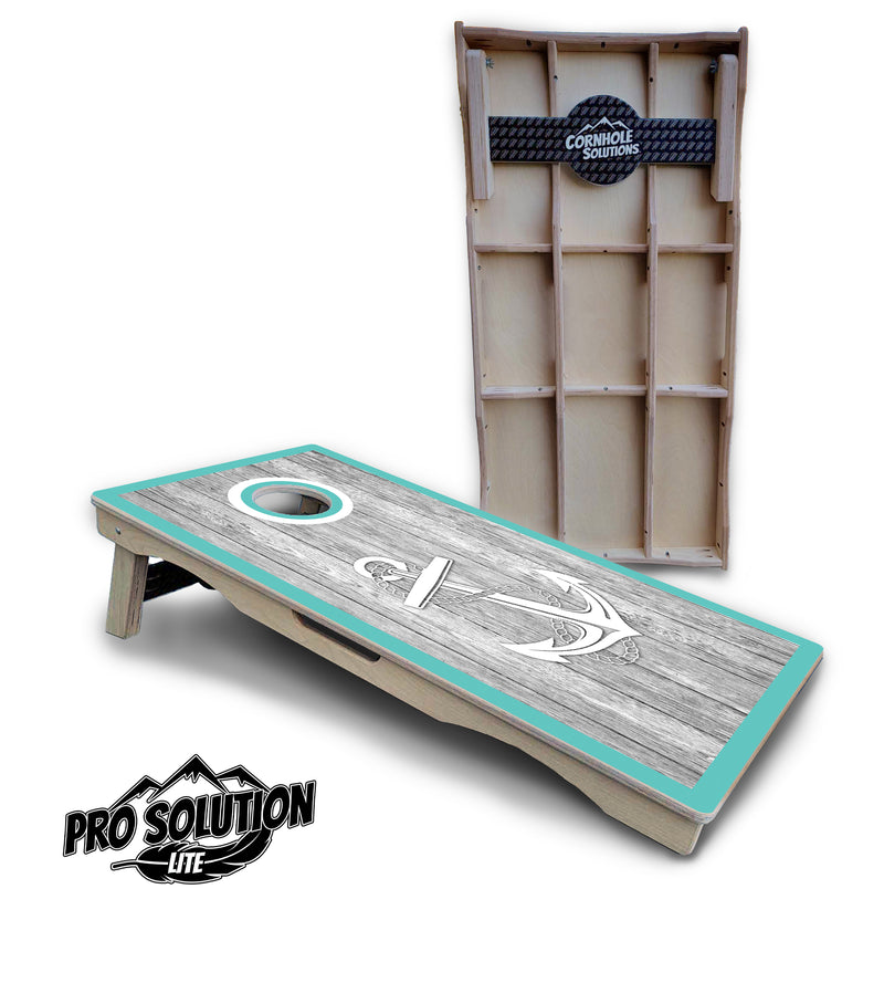 Pro Solution Lite - Anchor & Compass - Professional Tournament Cornhole Boards 3/4" Baltic Birch - Zero Bounce Zero Movement Vertical Interlocking Braces for Extra Weight & Stability +Double Thick Legs +Airmail Blocker