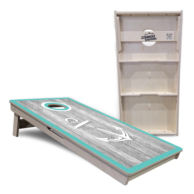 Tournament Boards - Anchor & Compass Teal/Grey Design - Professional Tournament 2'x4' Regulation Cornhole Set - 3/4″ Baltic Birch + UV Direct Print + UV Clear Coat