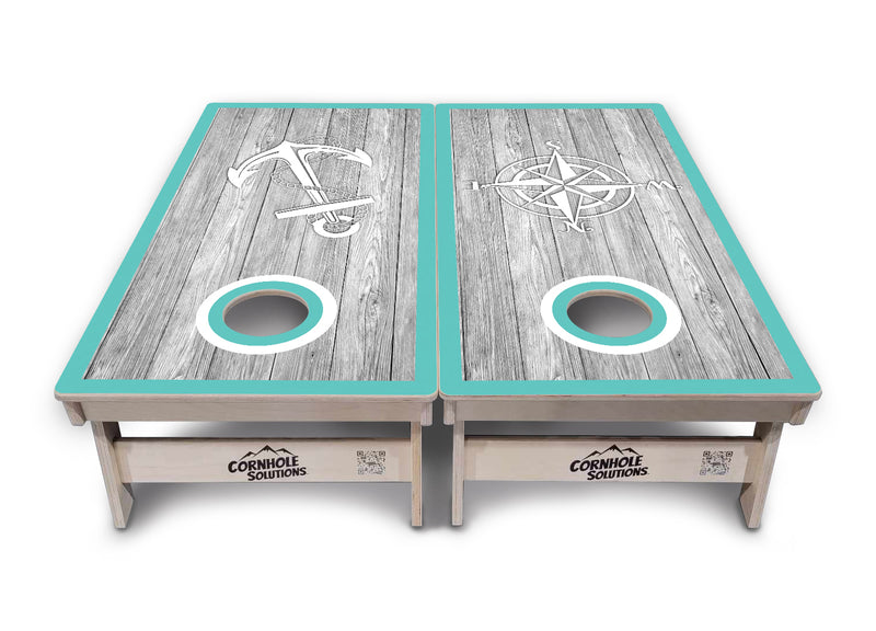 Tournament Boards - Anchor & Compass Teal/Grey Design - Professional Tournament 2'x4' Regulation Cornhole Set - 3/4″ Baltic Birch + UV Direct Print + UV Clear Coat